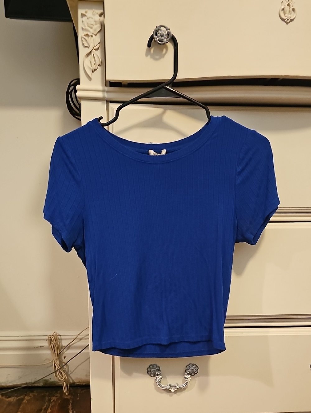 Bozzolo (Marshalls) Royal Blue Ribbed Short-Sleeve Fitted Crop Top
